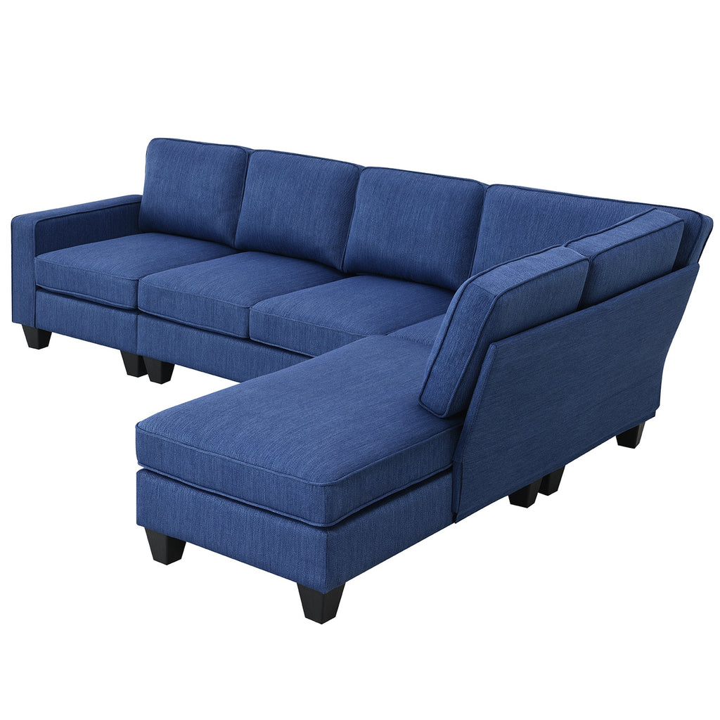 Blue Linen Fabric L-shaped Sectional Sofa I678108