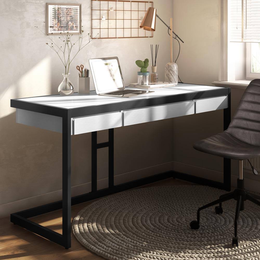 Distressed White Solid Acacia Wood Writing Office Desk S904