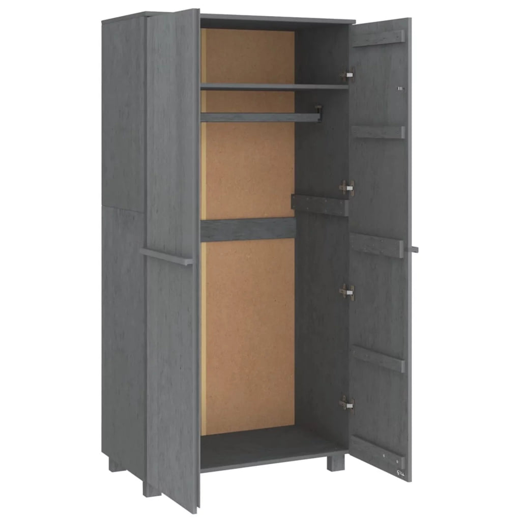 Dark Gray Solid Wood Pine Wardrobe X7515