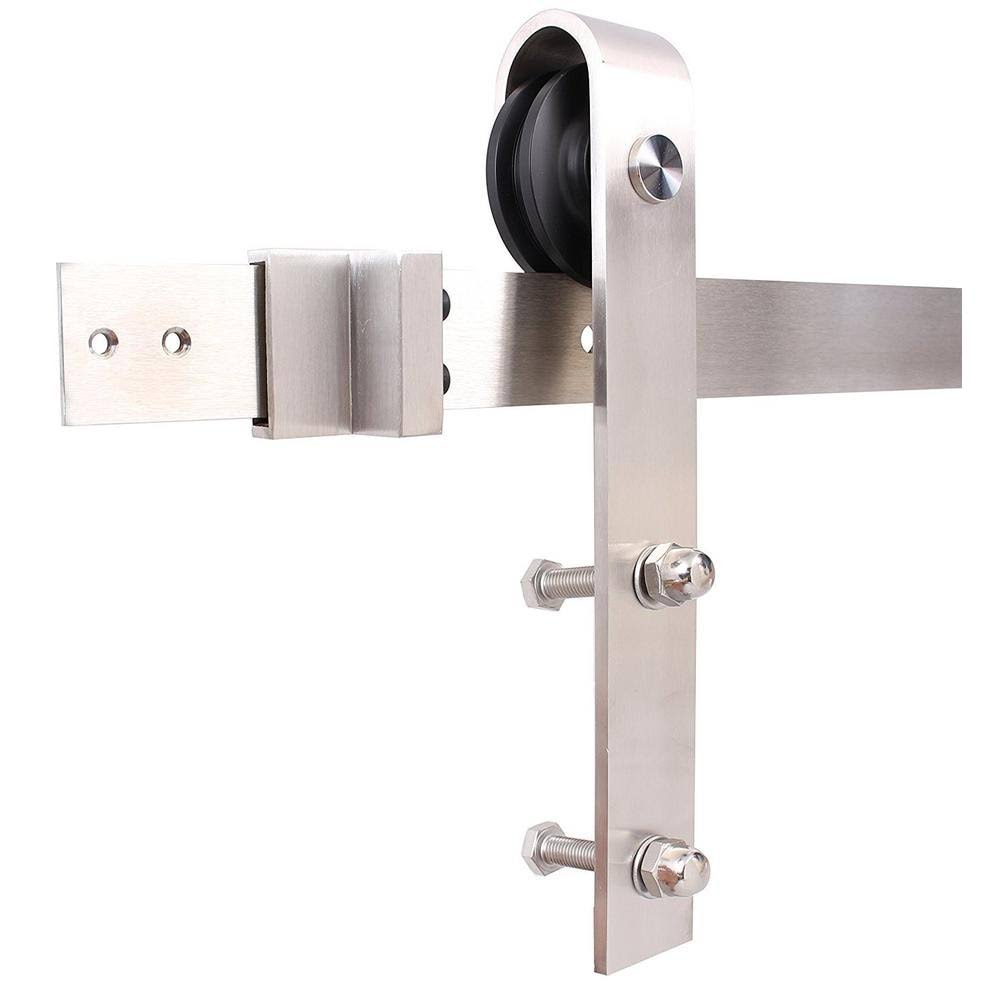 Weather Gray Stained Wood Interior Sliding Barn Door with Hardware Kit L515
