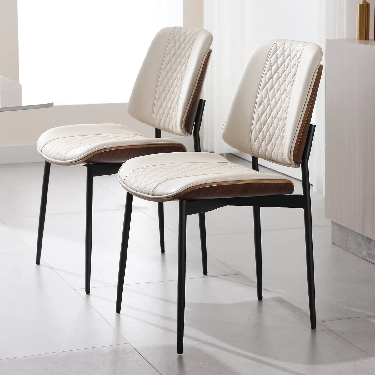 Mid Century Modern Faux Leather Dining Chairs Set of 2 O951119