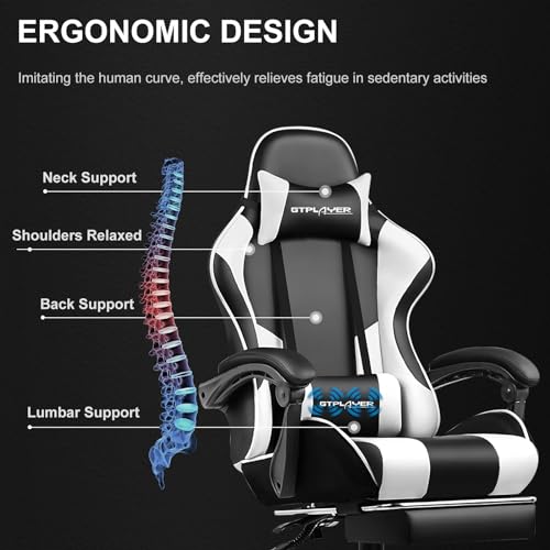 White Gaming Chair with Footrest and Lumbar Support F19889