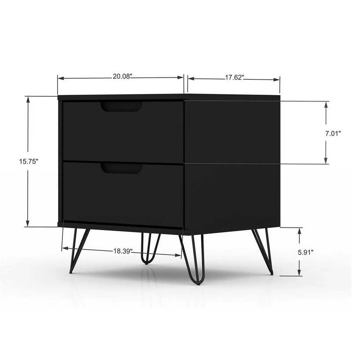 2-Drawer Black Engineered Wood Nightstand C990