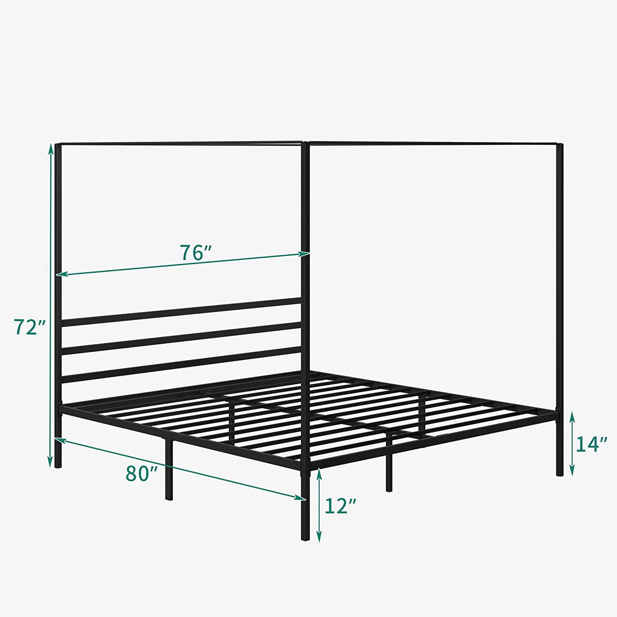 Queen Size Black Metal Canopy Bed Frame with Headboard A803