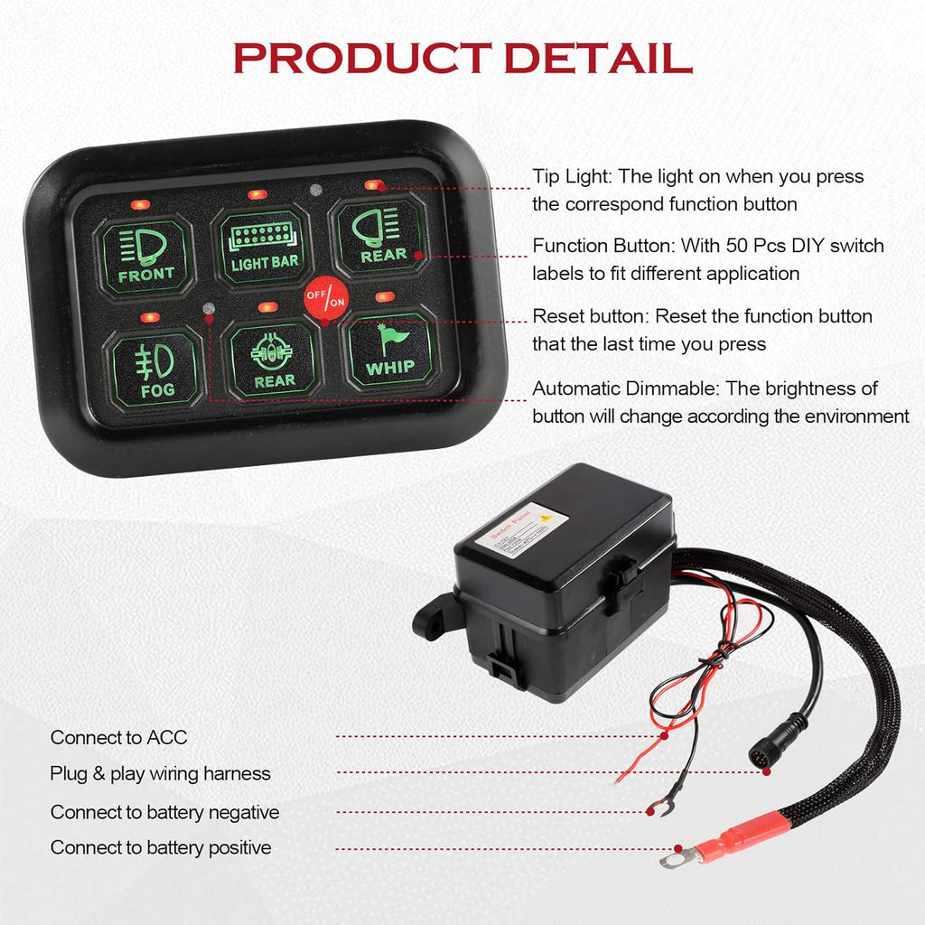 6 Gang Switch Panel with Touch Screen for Car Truck ATV UTV Boat N187179