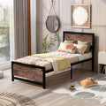 Black Twin Size Metal and Wood Platform Bed with Headboard and Footboard H37576
