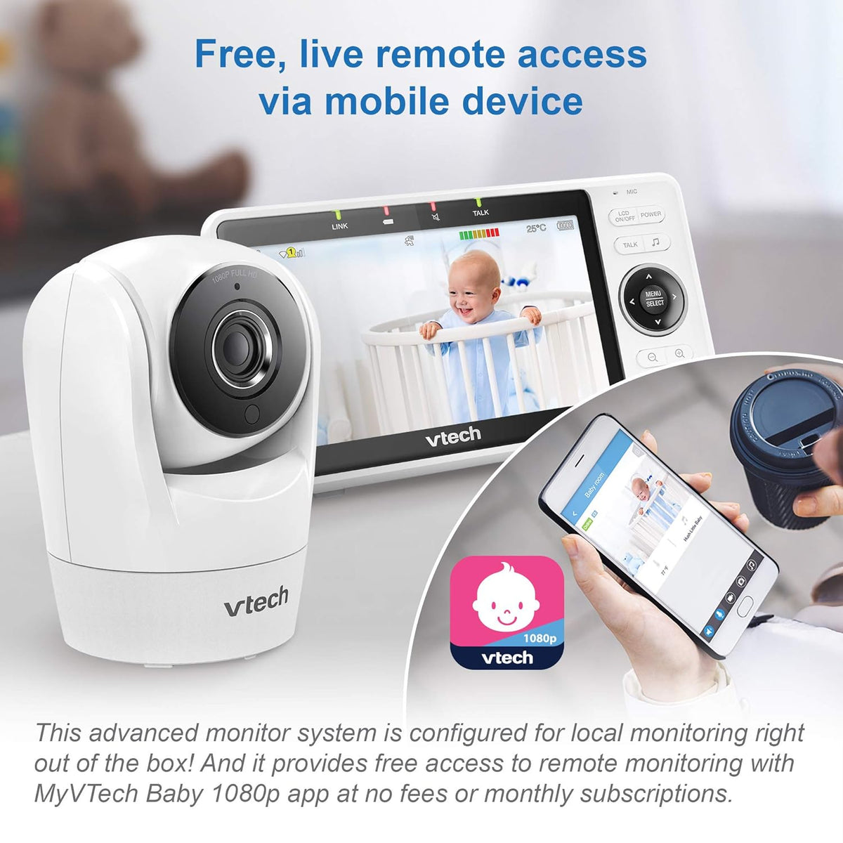 Smart WiFi Baby Monitor with 5-inch Display, 1080p Camera, NightVision, Pan Tilt Zoom, 2-Way Talk R2674