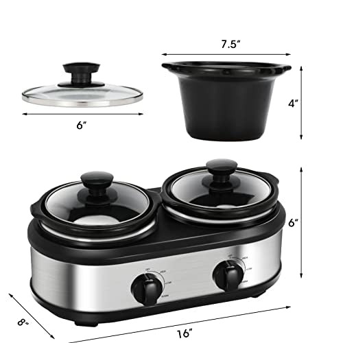 Double Slow Cooker with 2 X 1.25QT Ceramic Pots and Glass Lid L7959