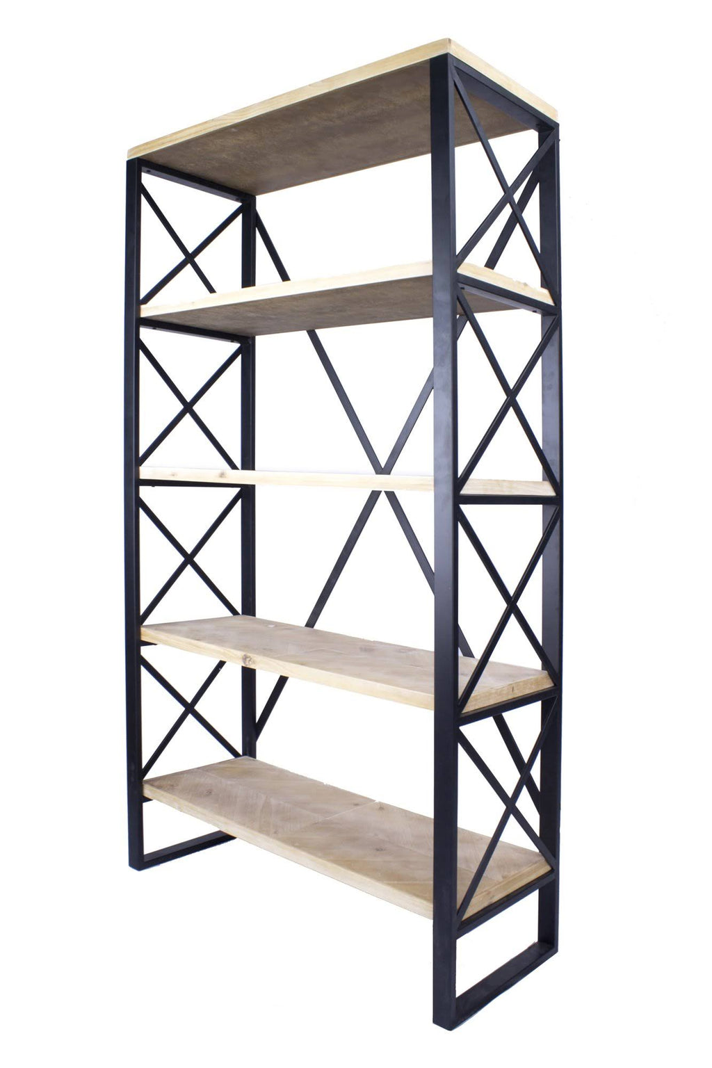 Natural and Orange Metal Wood Bookcase with 5 Shelves E660294