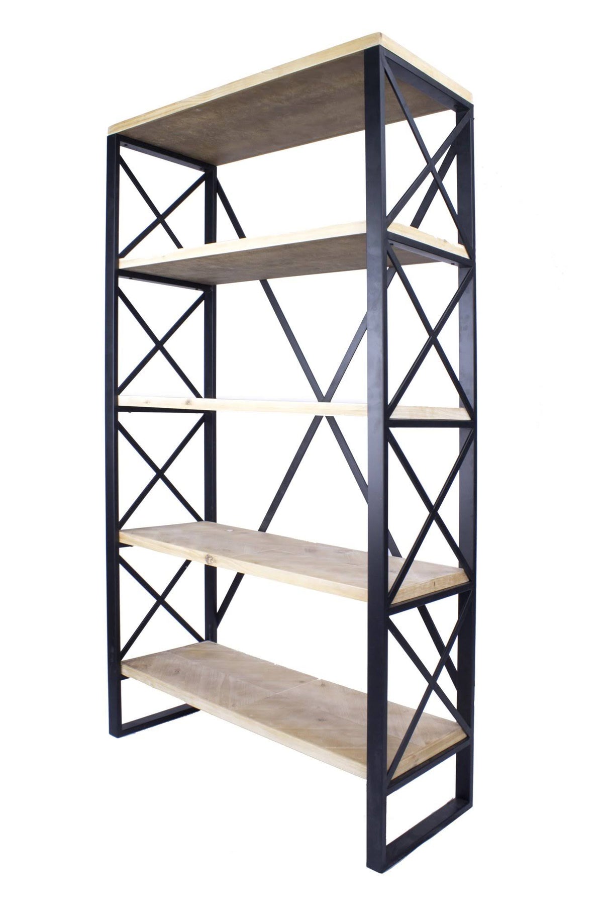 Natural and Orange Metal Wood Bookcase with 5 Shelves E660294