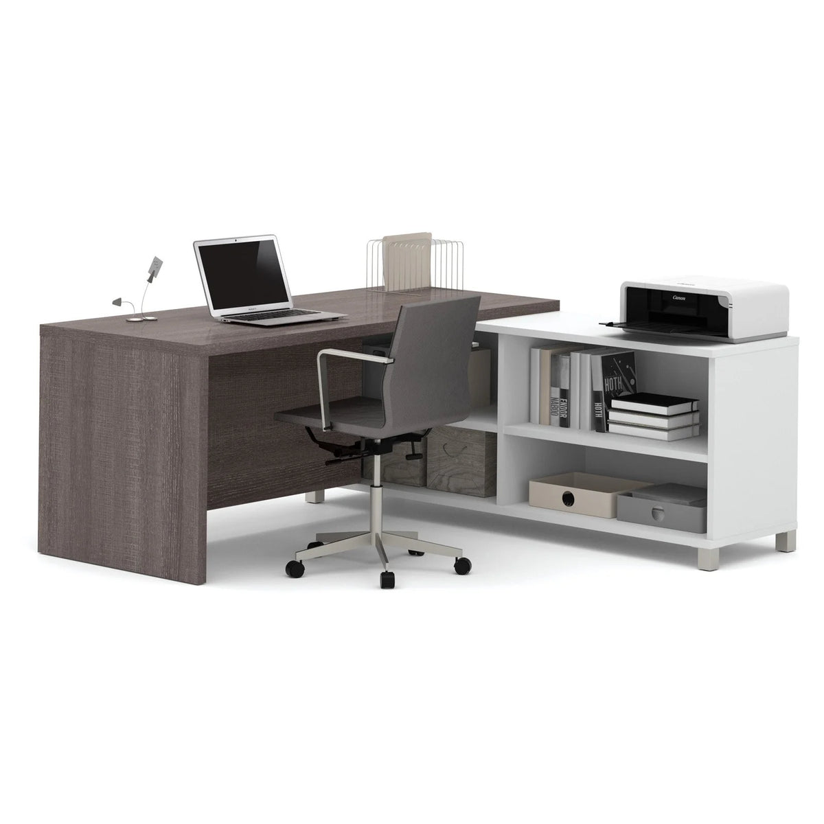 L-Desk in White and Bark Grey B297200