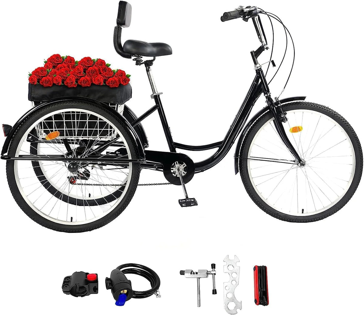 26 Inch 3 Wheels Adult Tricycle with 7 Speed Gear System C8964