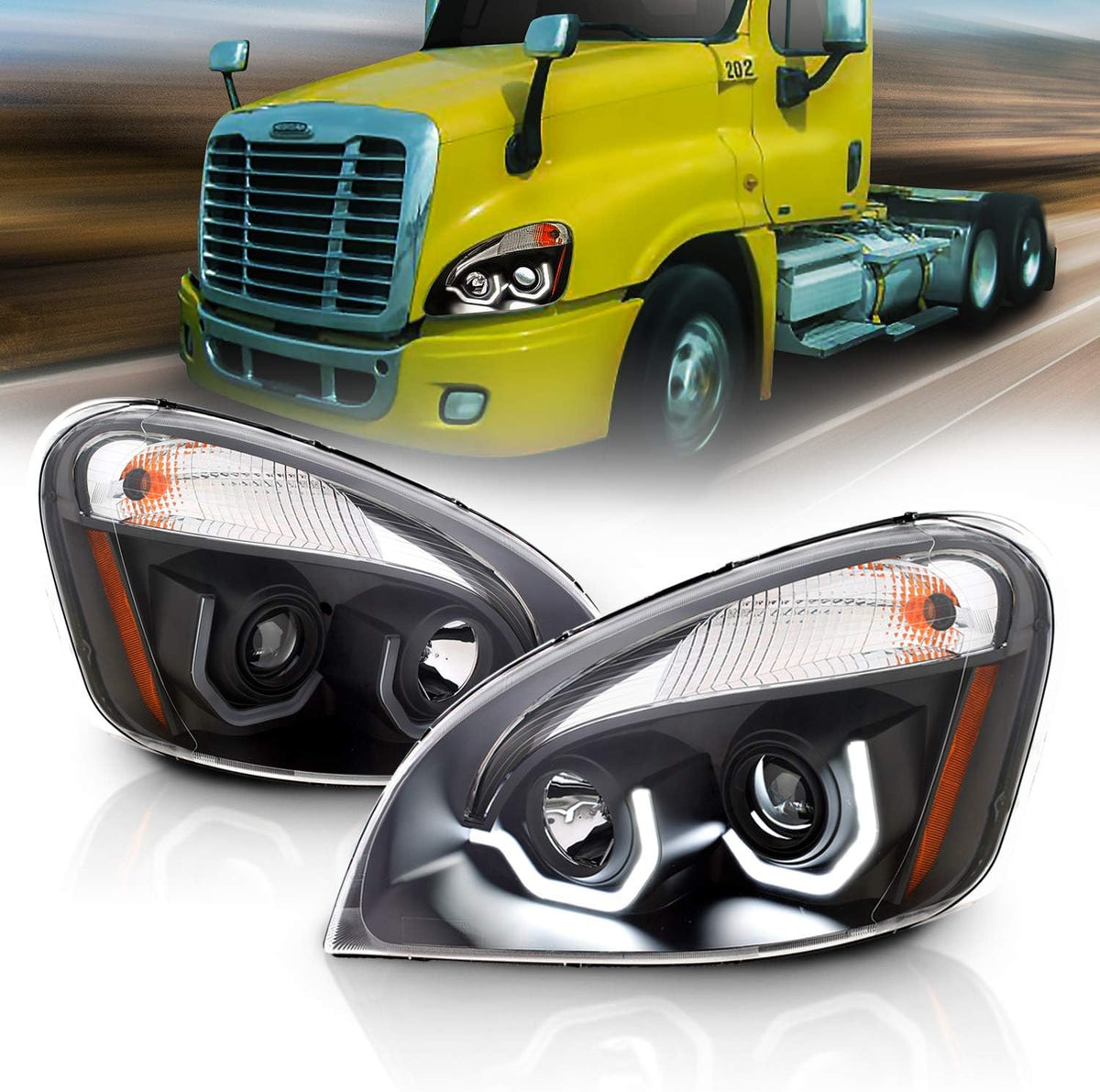 Black Projector Replacement Headlights Dual LED Bar Set Pair Q168