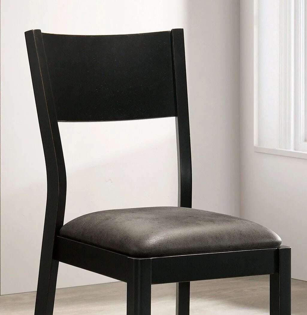 Set of 2 Dining Chairs Black Solid Wood Gray Leatherette Seat E4056