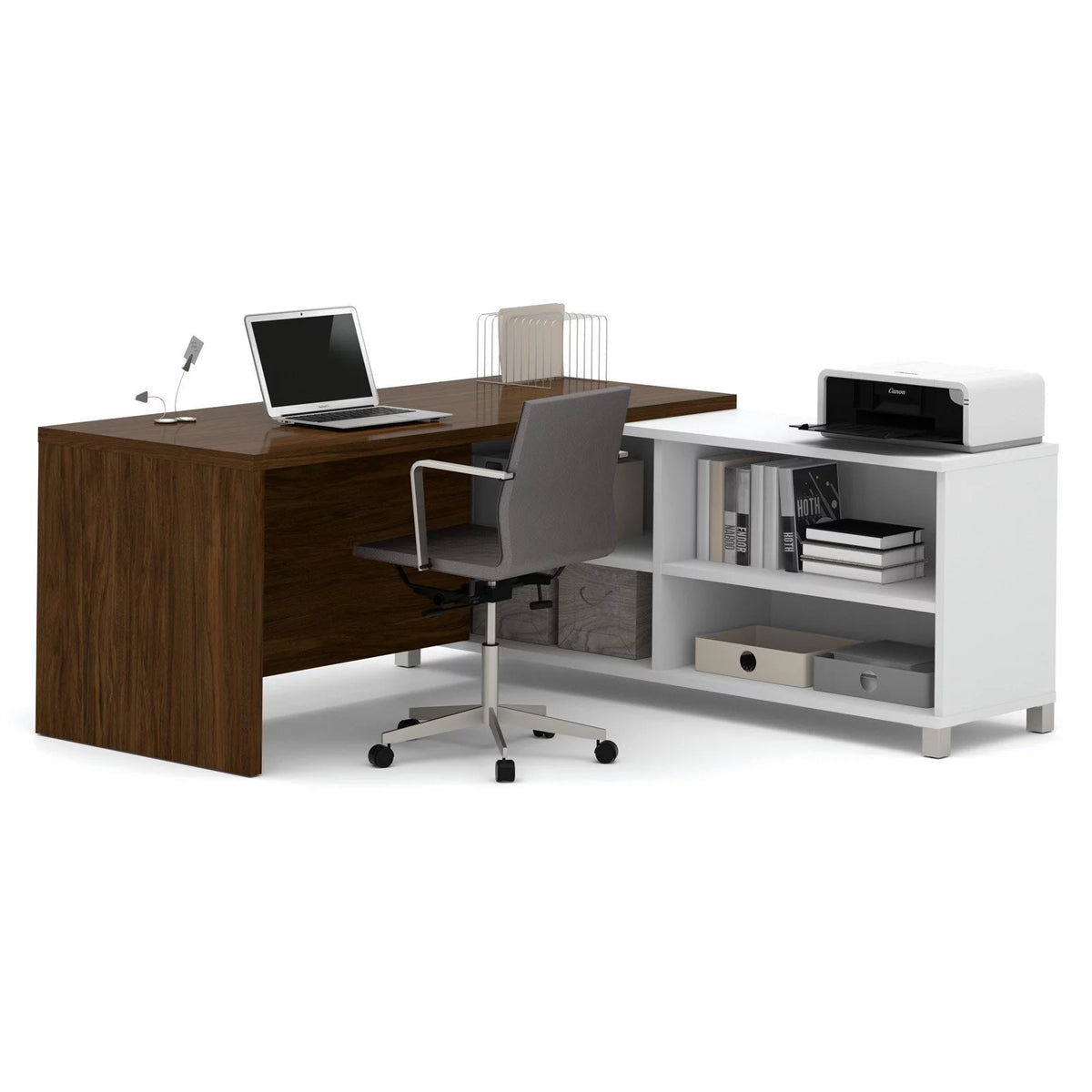 L-Desk in White and Bark Grey B297200