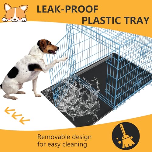 48 Inch Folding Metal Wire Dog Crate with Divider Panel and Leak-Proof Plastic Tray, Black Q3756