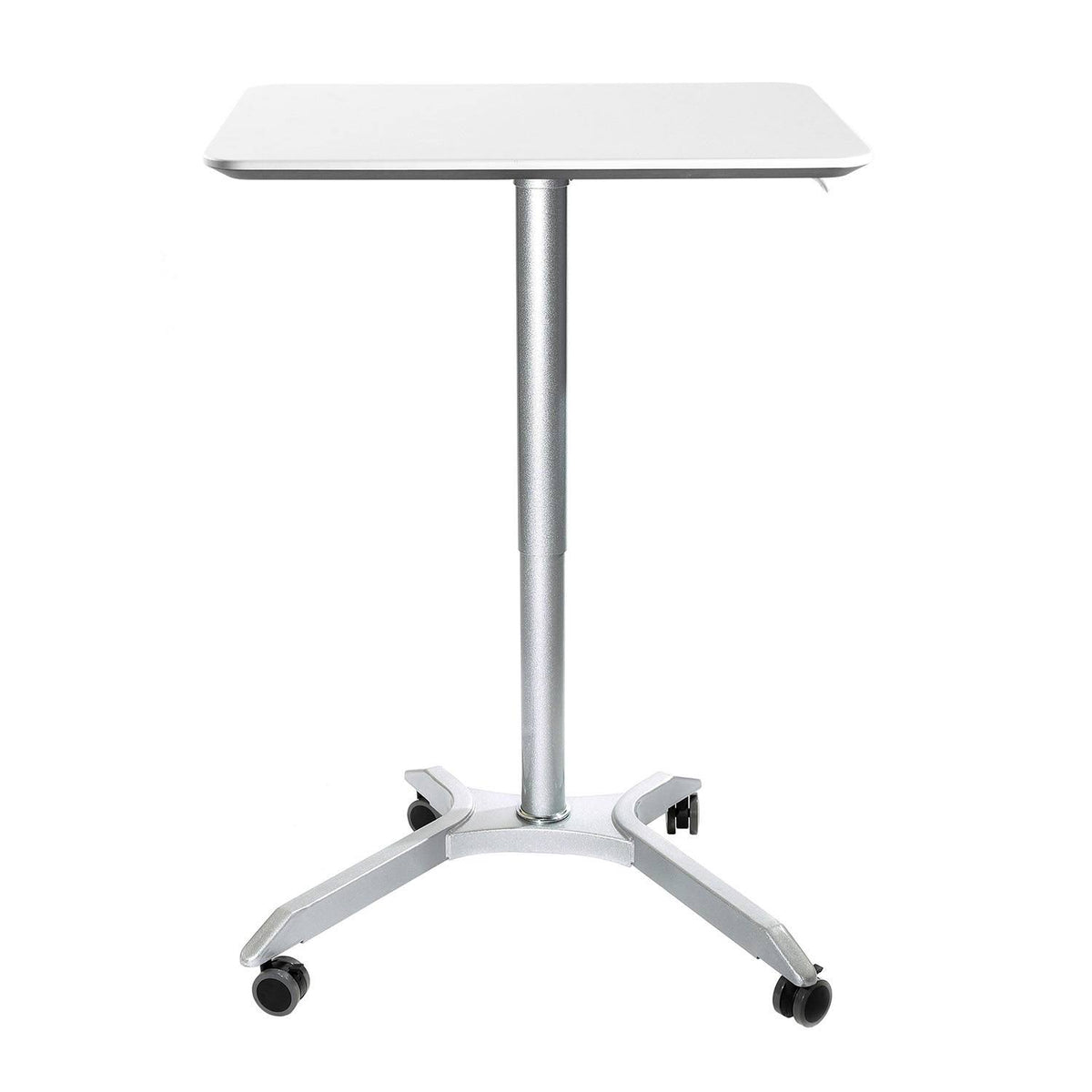 White Silver Pneumatic Sit-Stand Rolling Desk Cart A297418