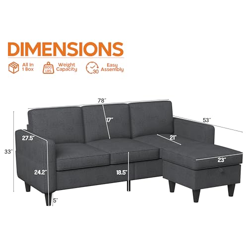 Beige 3 Seat L-Shaped Sectional Sofa with Storage Ottoman A224