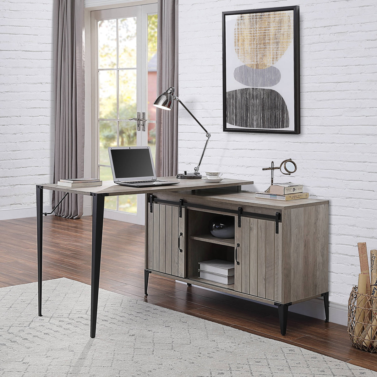 Grey Oak and Black Writing Desk Z877