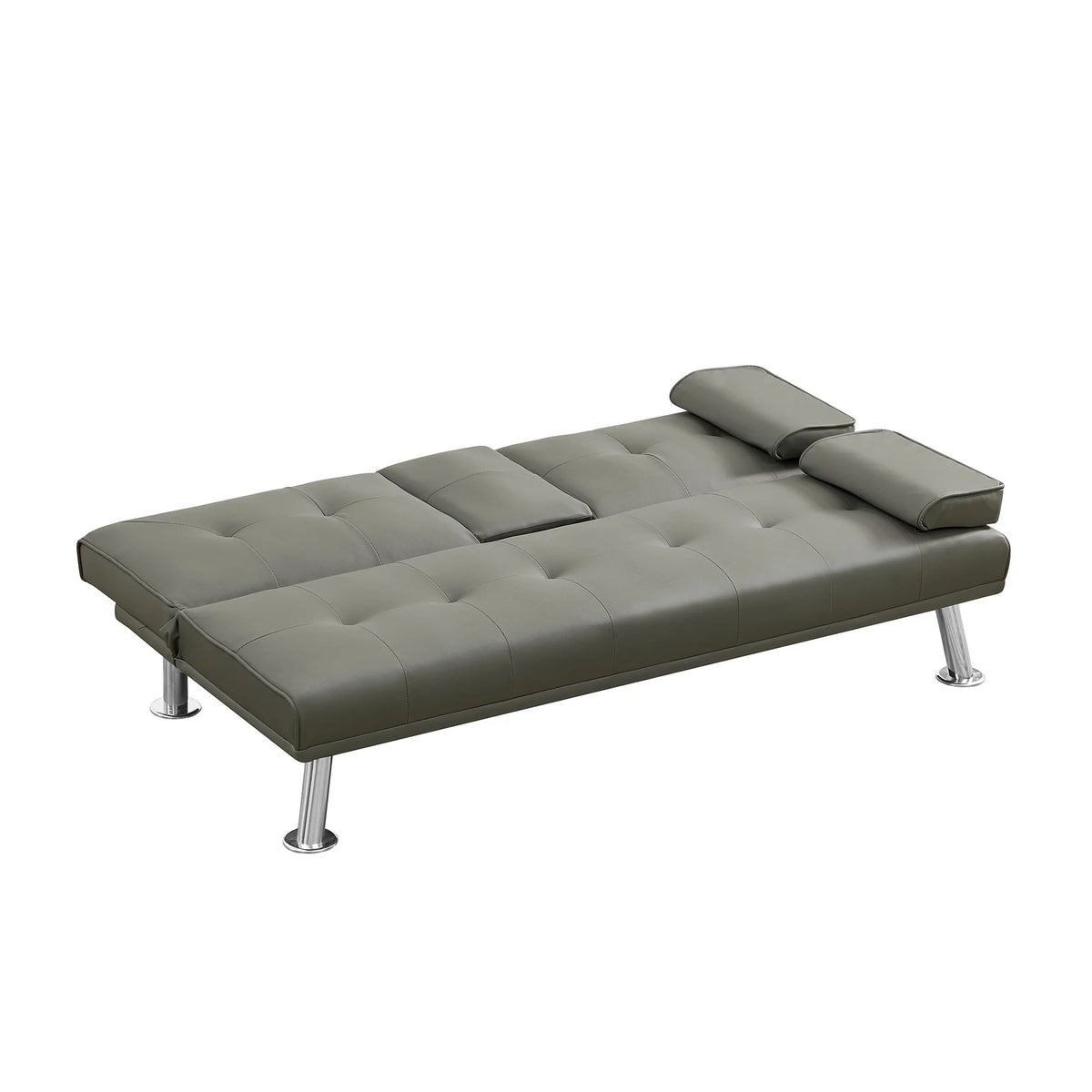 Gray Faux Leather Loveseat Sofa Bed with Cup Holders W362654