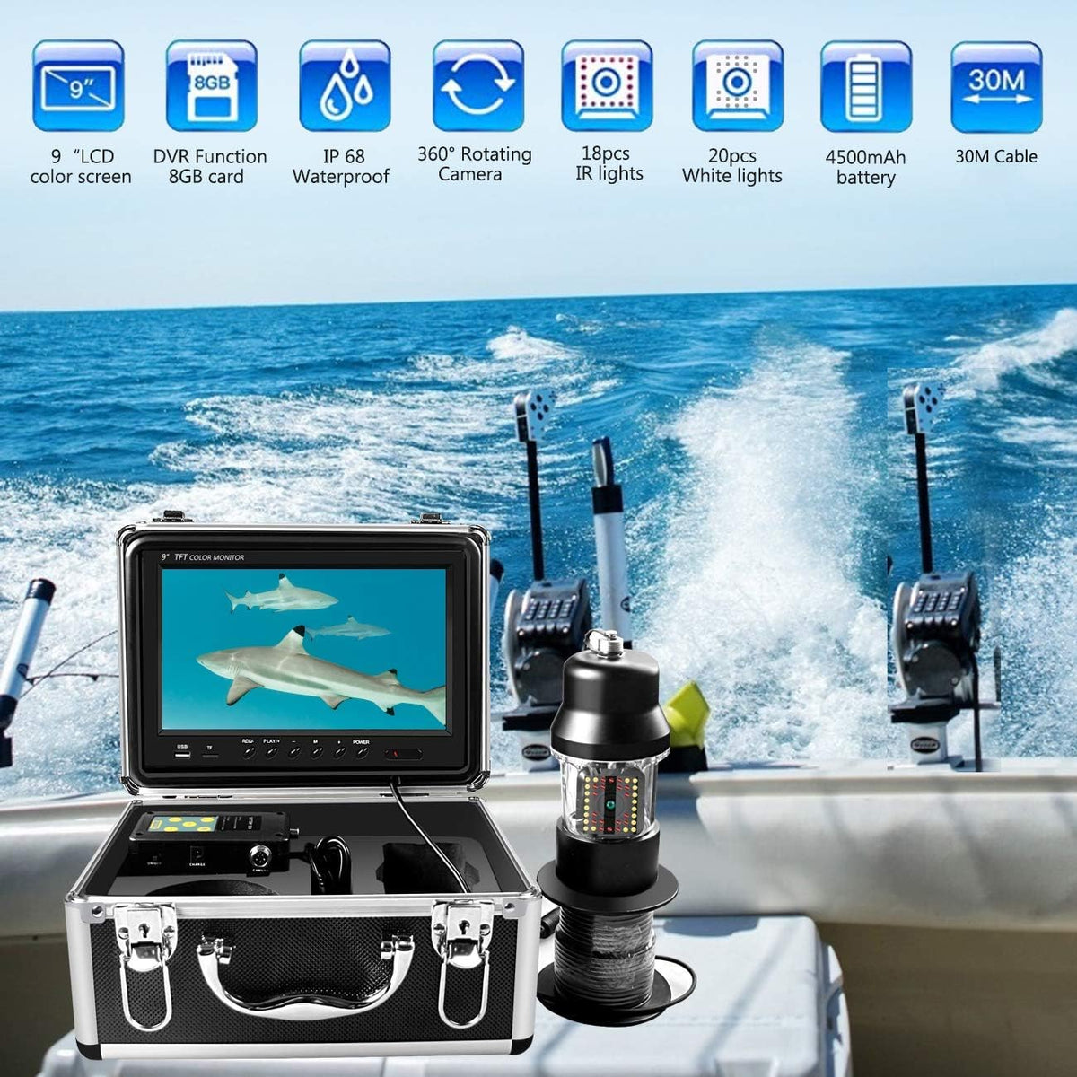 Waterproof 360° Rotating View Underwater Ice Fishing Camera with 9 inch LCD Monitor Q426315