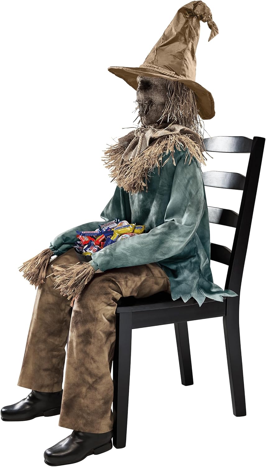 4.5 Ft Scary Sitting Scarecrow Animatronic V67563