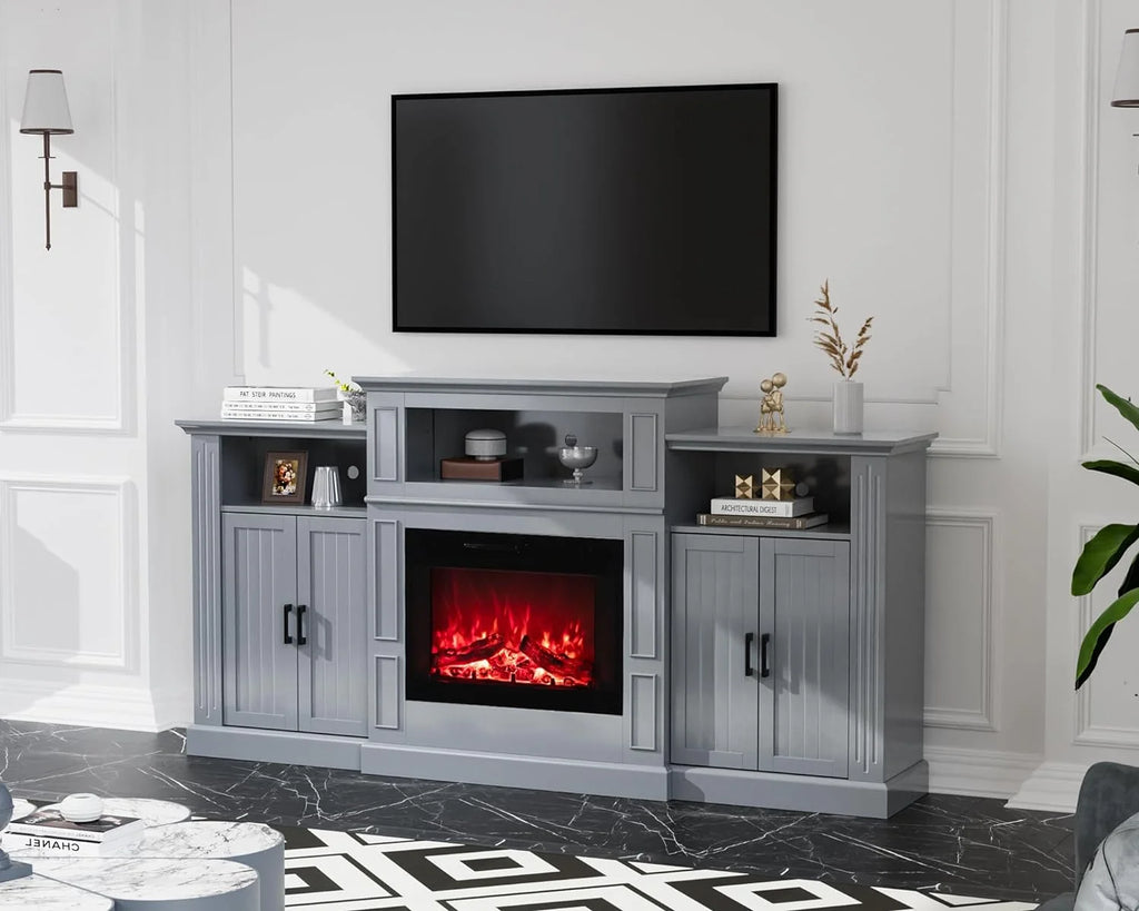 Electric Fireplace with Mantel, 79 inches Fireplace TV Stand Media Console Entertainment Center, Gray H289825