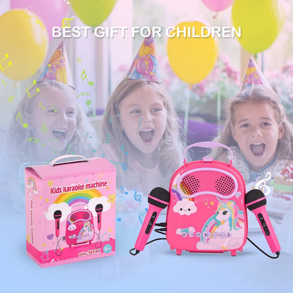Kids Karaoke Machine with 2 Microphones Portable Toy Speaker with Voice Changer N2329