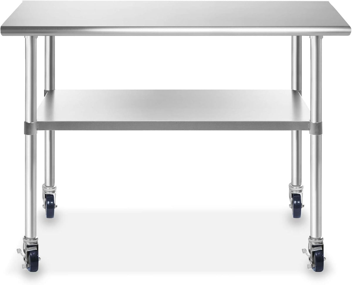 Stainless Steel Commercial Work Table with 4 Casters 48 in. x 24 in. J28296