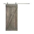 Weather Gray Stained Wood Interior Sliding Barn Door with Hardware Kit L515