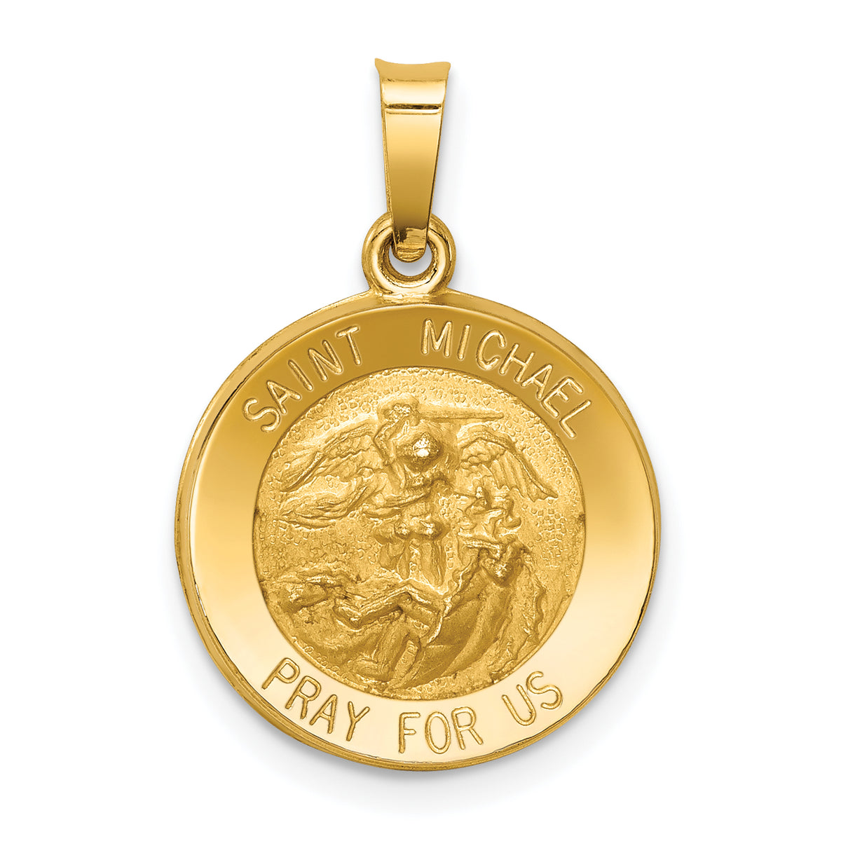 14K Yellow Gold St Michael Medal Pendant Charm V8083