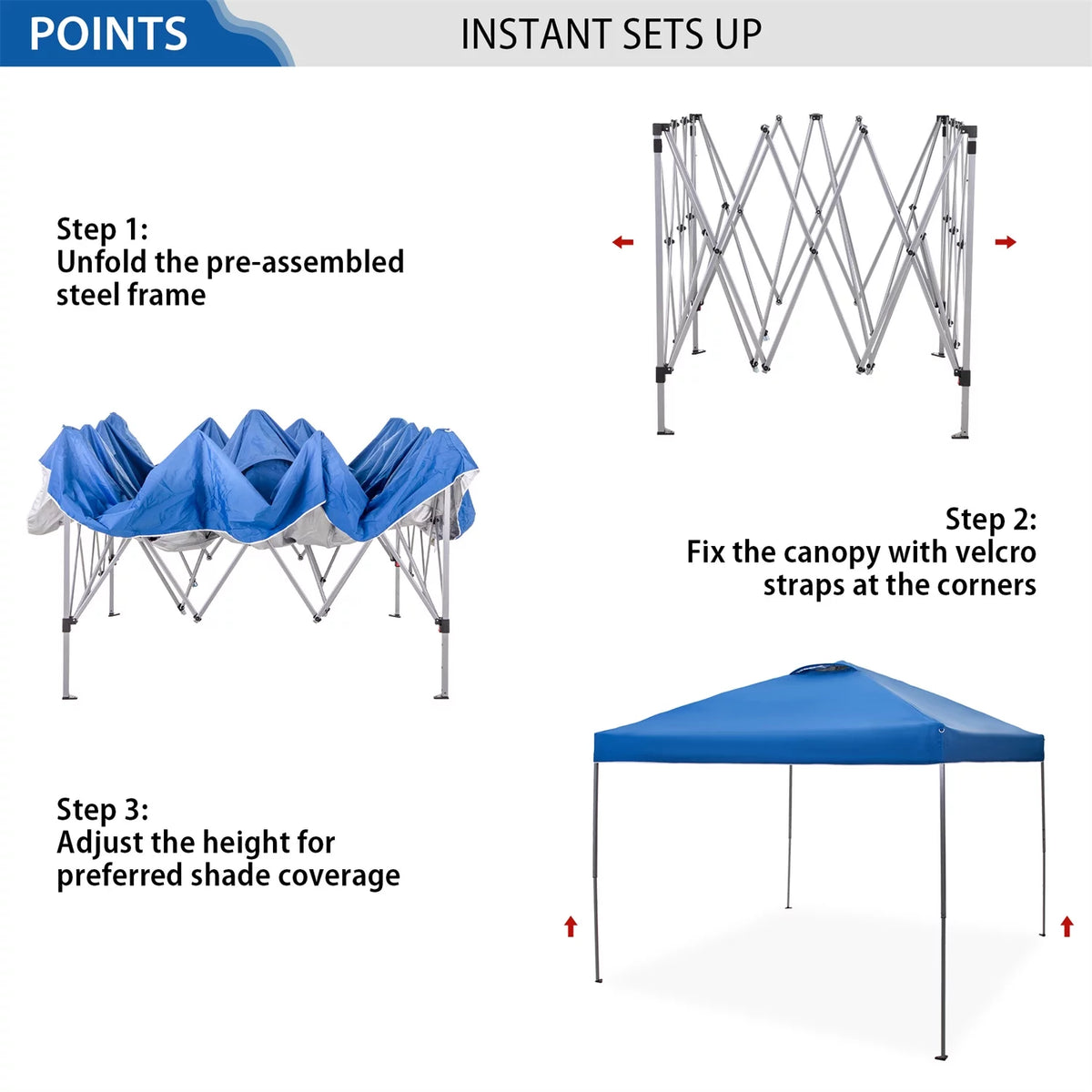 10x10ft Pop-up Canopy Tent with Wheeled Bag - Blue H238