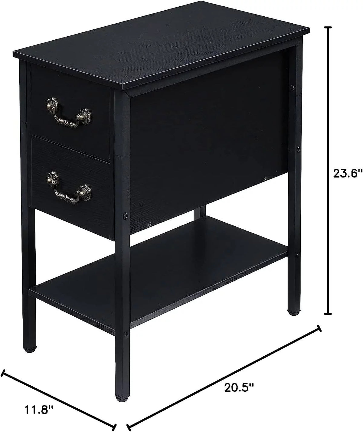 Black Narrow Nightstand with Drawers and Storage Shelf E327845