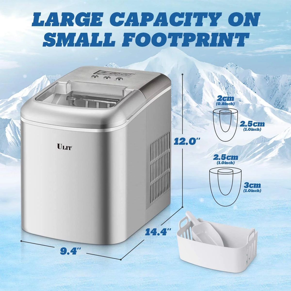 Countertop Ice Maker with Ice Scoop and Basket, Silver I3174
