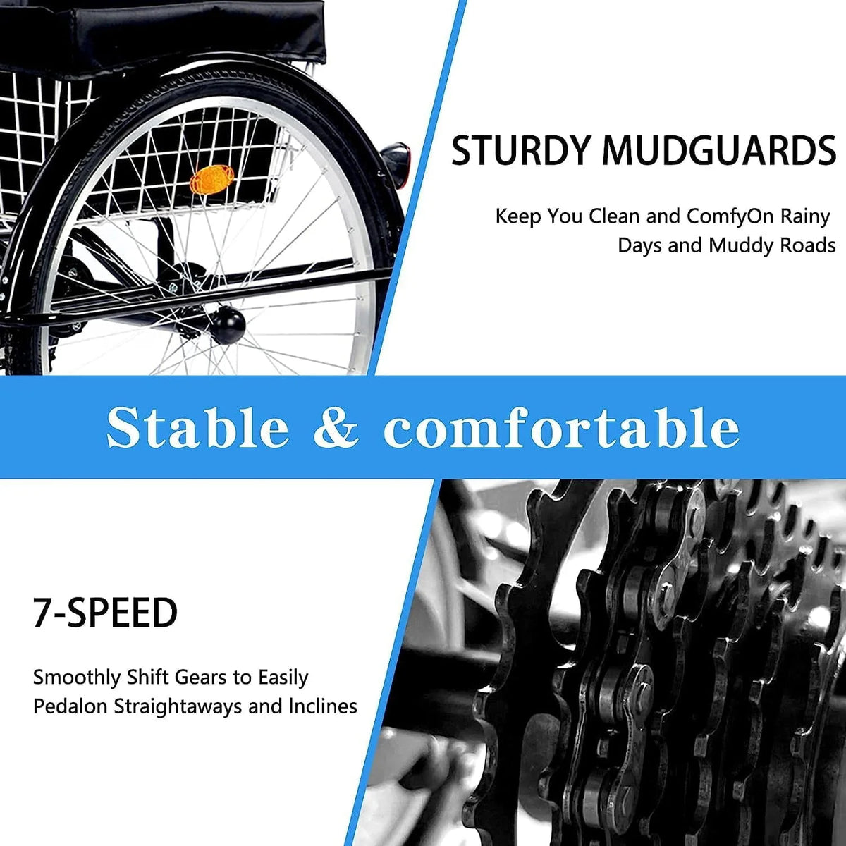 26 Inch 3 Wheels Adult Tricycle with 7 Speed Gear System C8964