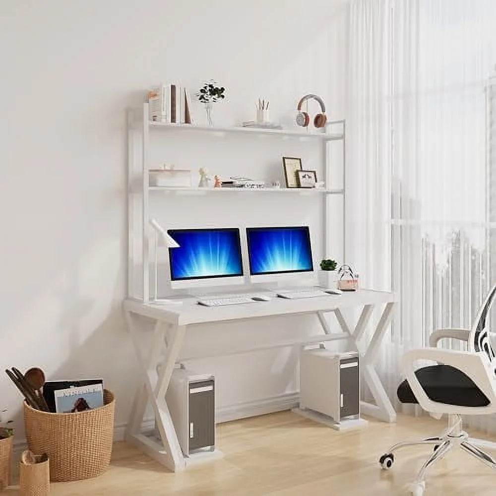 55.1 Inch Computer Desk with Tempered Glass Desktop and Metal Frame G223