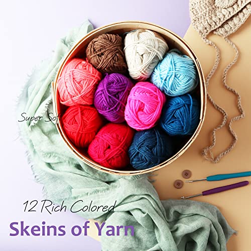 43 Piece Crochet Kit with 9 Crochet Hooks Set and 55 Yards of Yarn, Canvas Tote Bag N2998