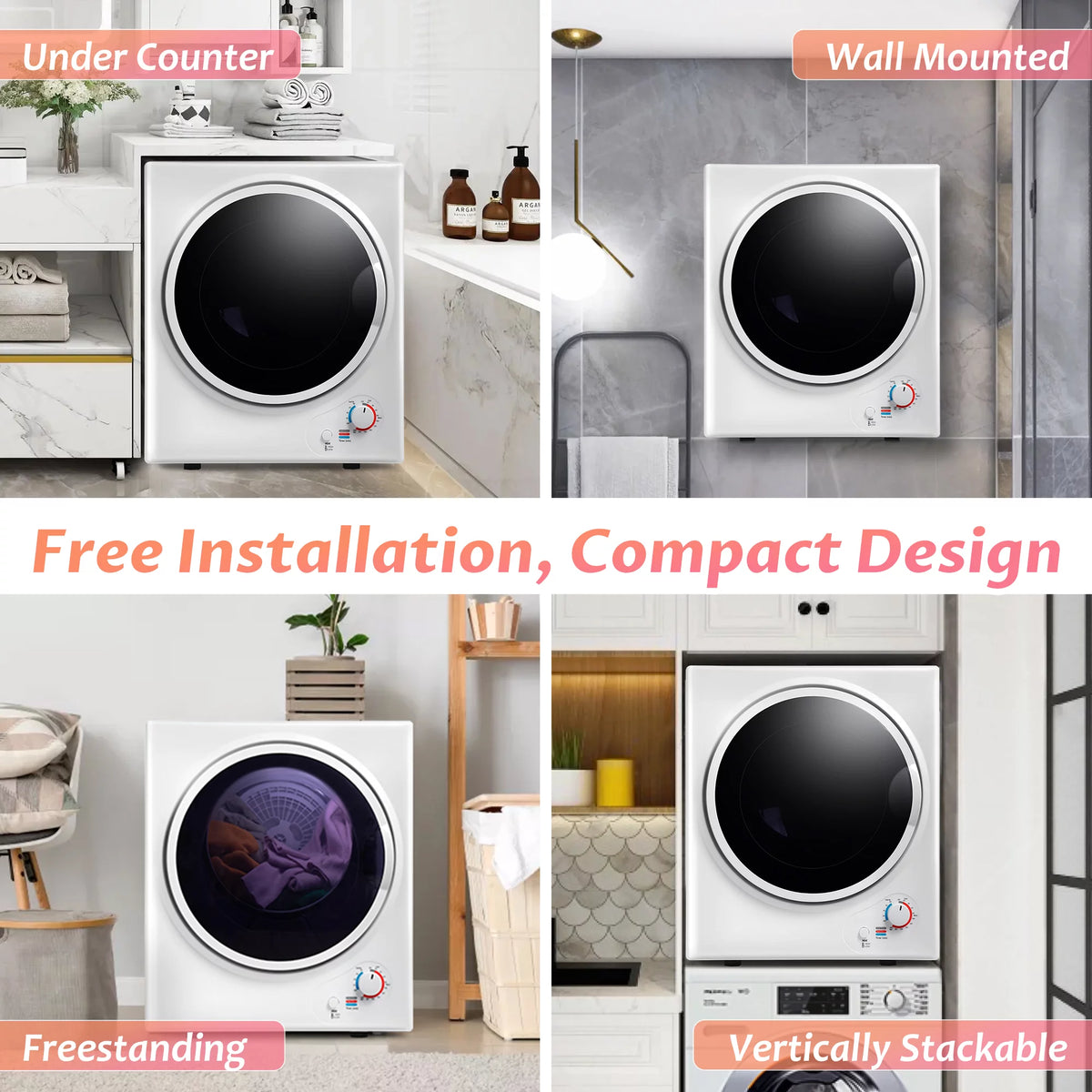 850W Portable Front Load Electric Clothes Dryer with 5 Drying Modes X407230