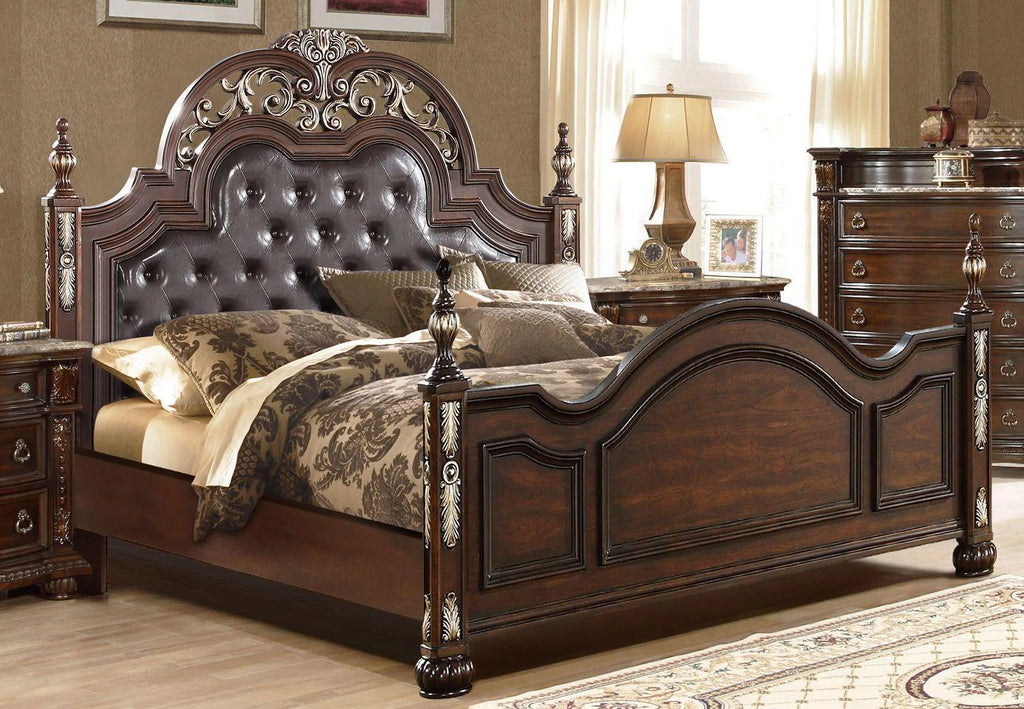 Dark Cherry Upholstered Queen Size Bed E2516