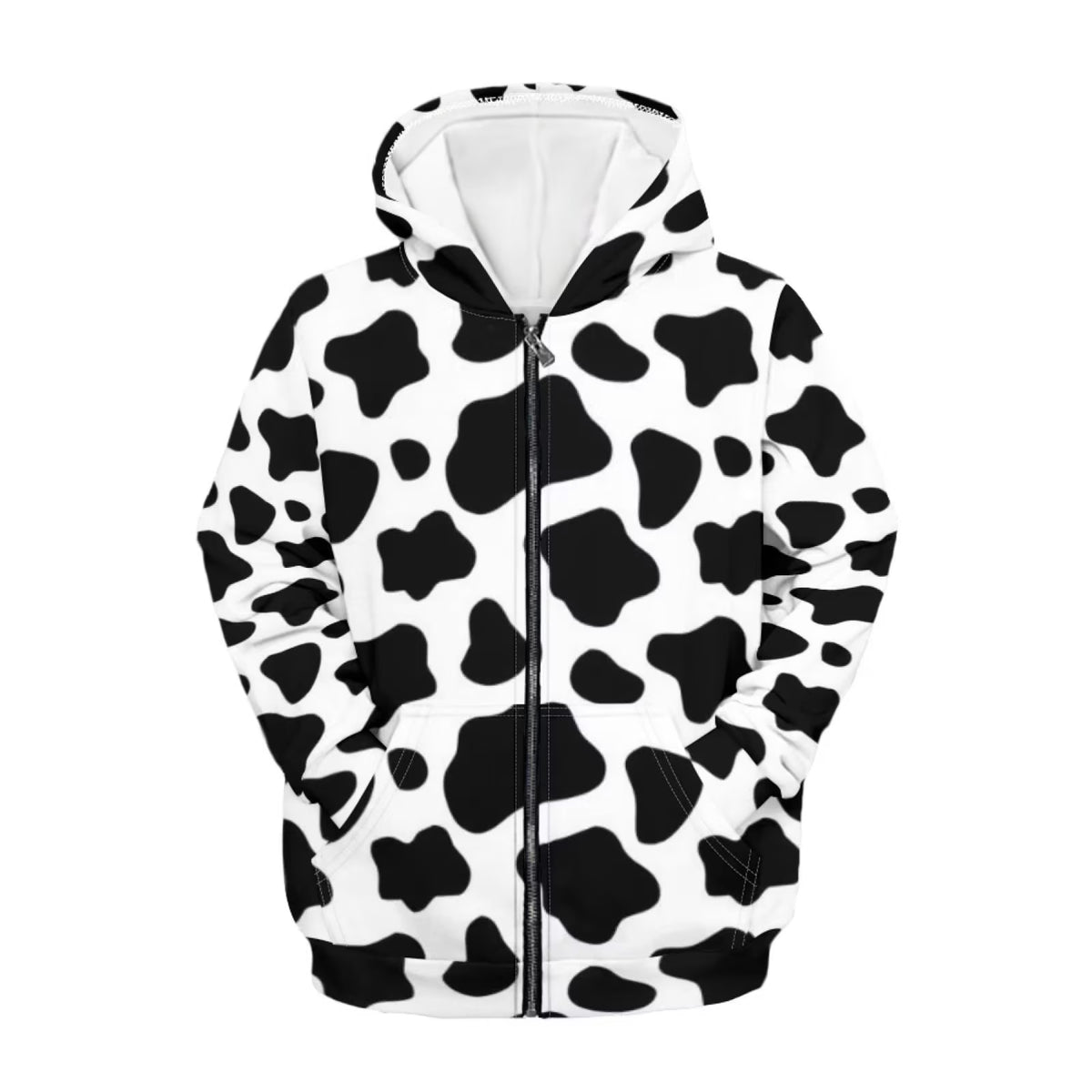 Milk Cow Print Zip Up Hoodies Sweatshirt B8826