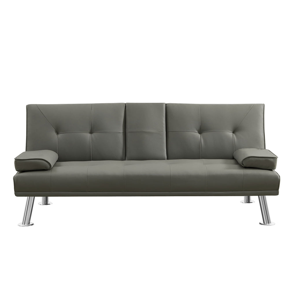Gray Faux Leather Loveseat Sofa Bed with Cup Holders W362654