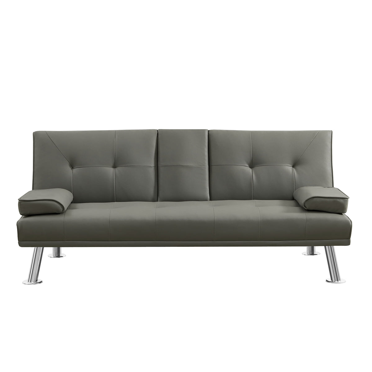 Gray Faux Leather Loveseat Sofa Bed with Cup Holders W362654