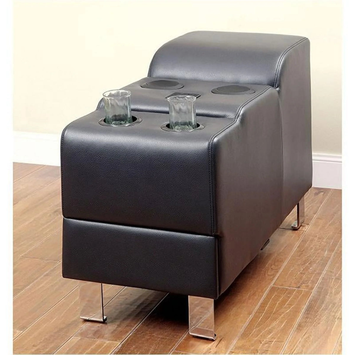 Black Bonded Leather Sectional Sofa and Speaker Console Z640