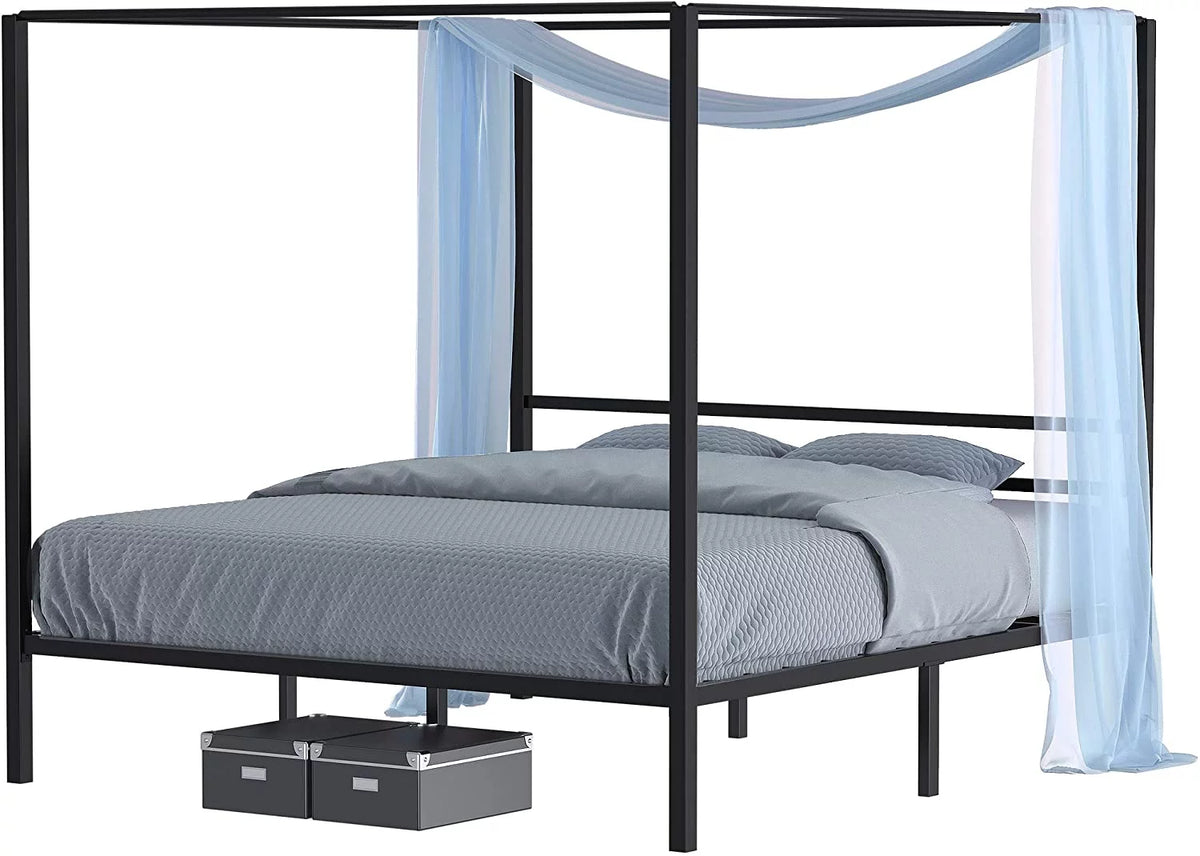 Queen Size Black Metal Canopy Bed Frame with Headboard A803