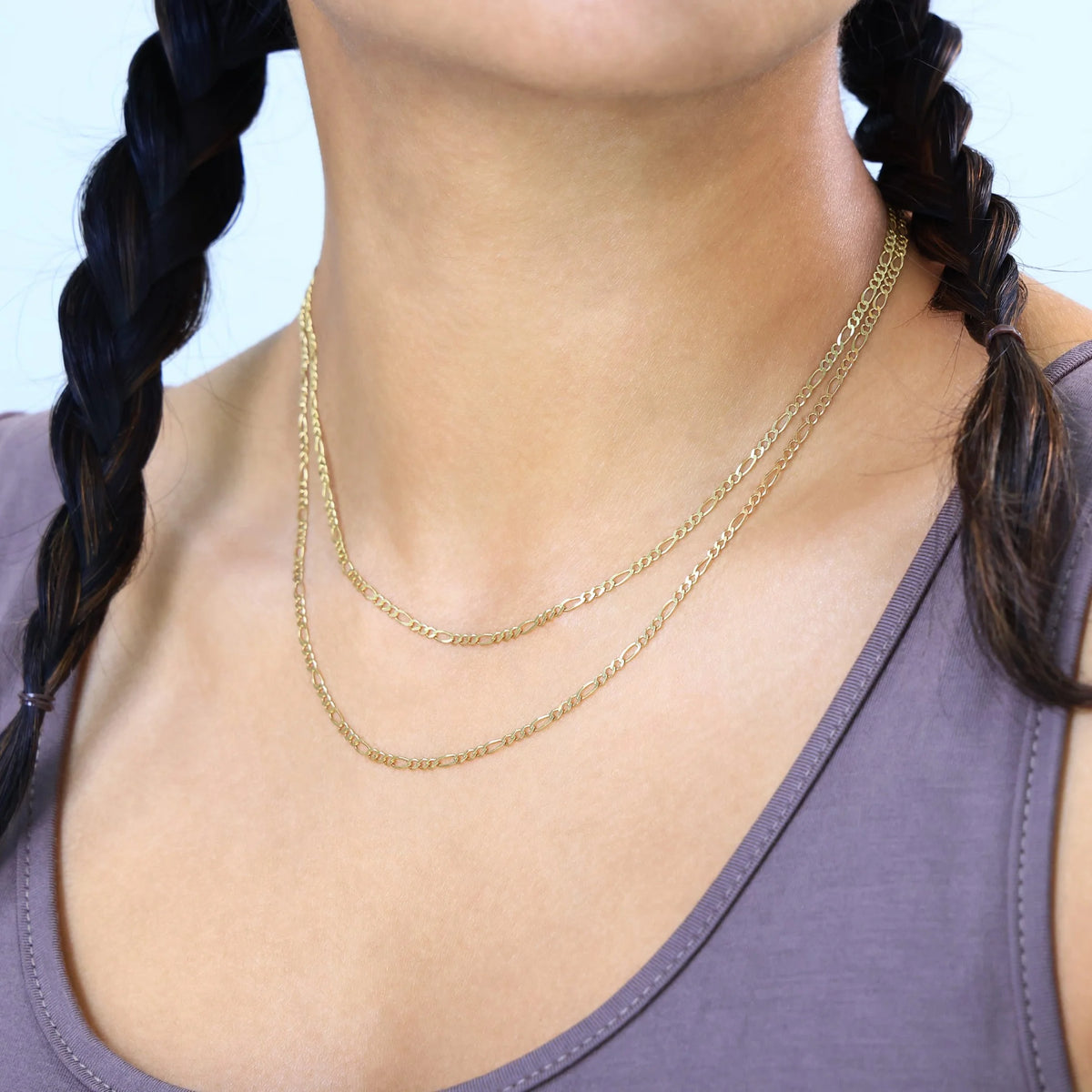 10k Yellow Gold Solid Figaro Chain Link Pendant Necklace 16" - 24" T303959