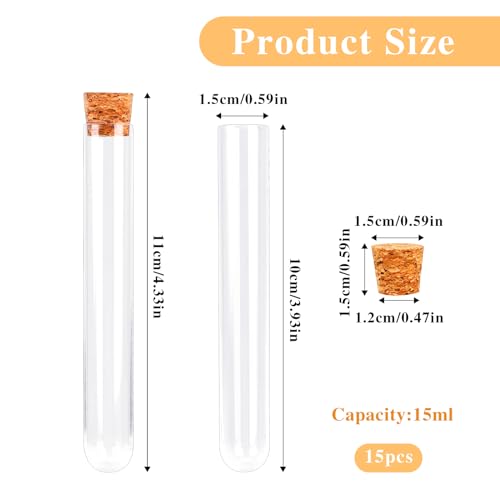 15 PCS 15ml Clear Plastic Test Tubes with Cork Stoppers L290