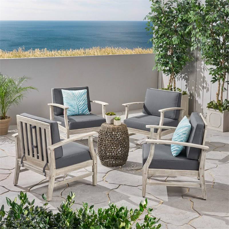 Gray Acacia Wood Club Chair (Set of 4) V813569