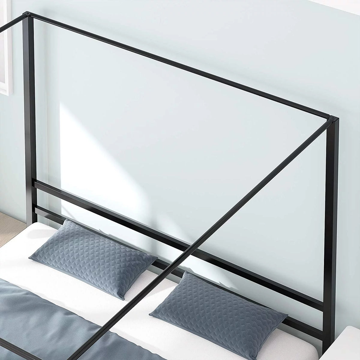 Queen Size Black Metal Canopy Bed Frame with Headboard A803