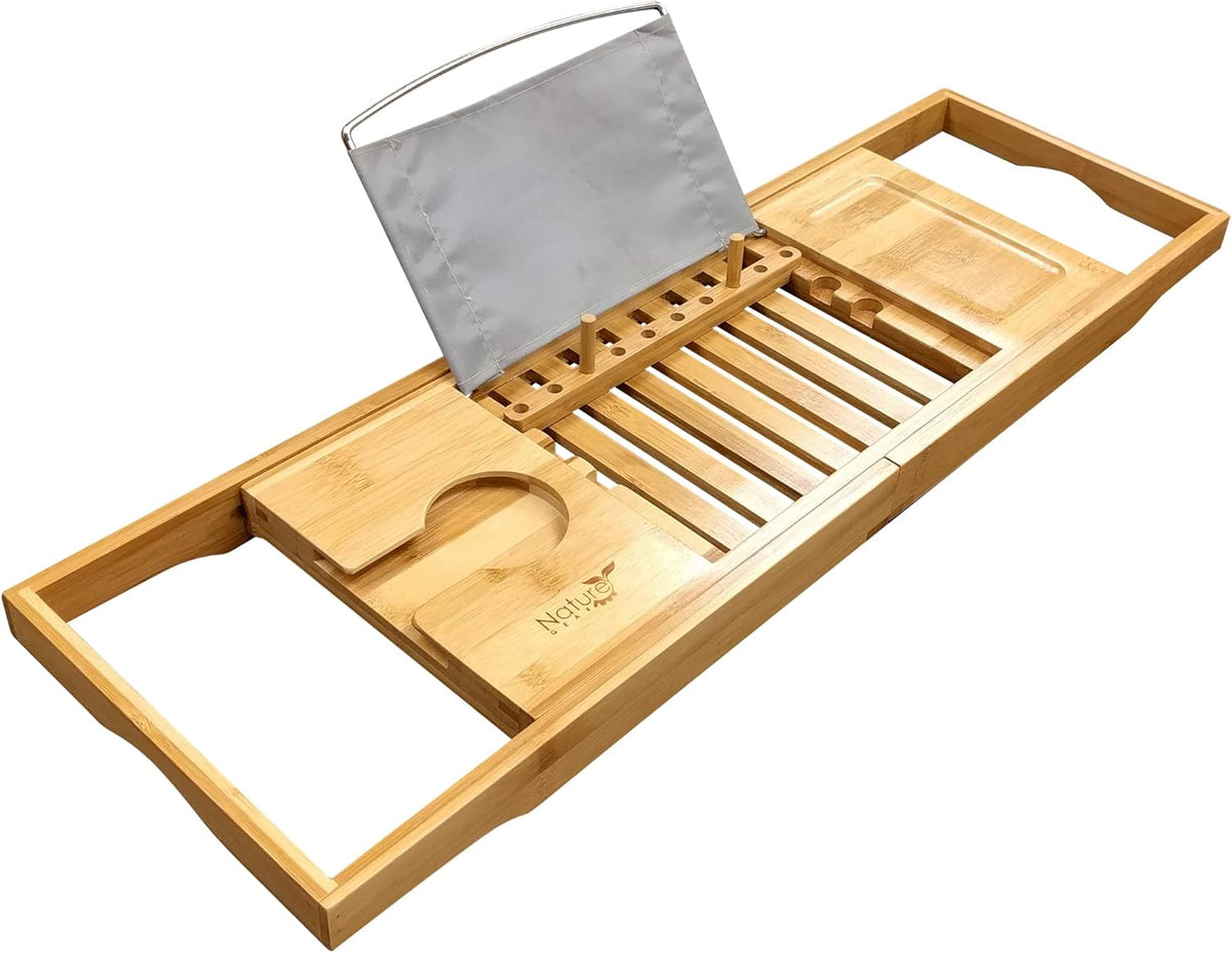 Wooden Bamboo Bathtub Tray with Wine Holder, Pack of 2 D519