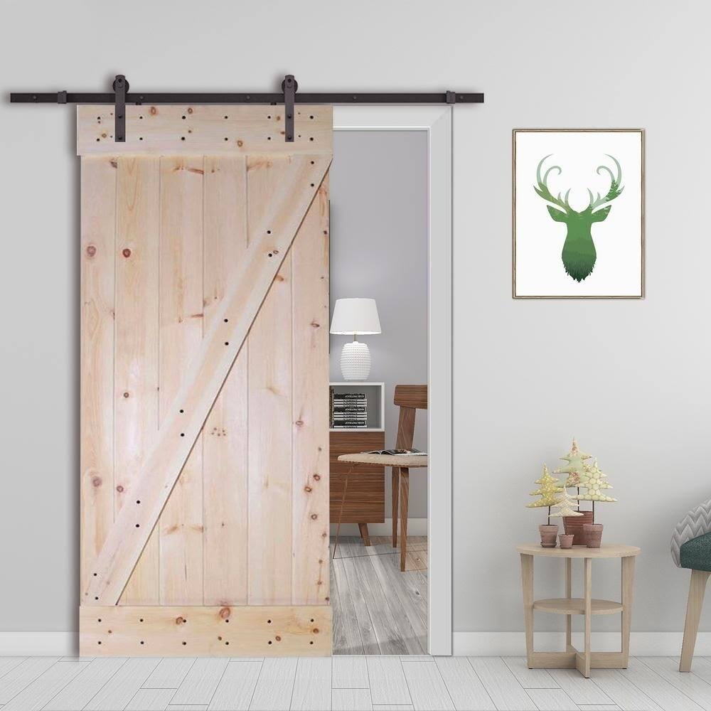 30 in. x 84 in. Unfinished Wood Sliding Barn Door with Hardware Kit B2757